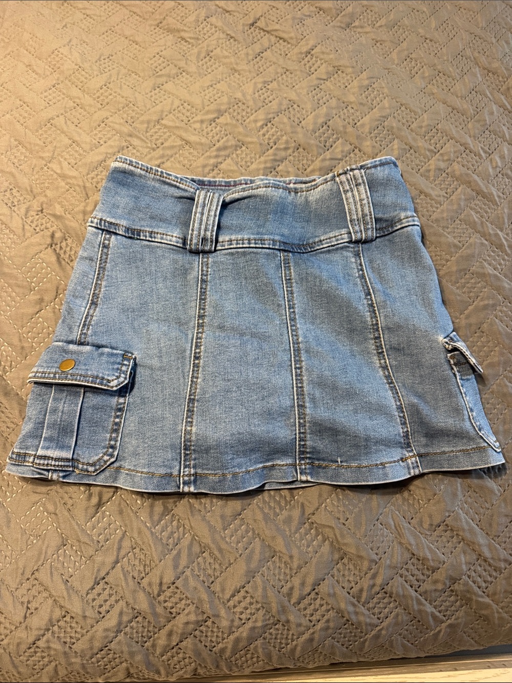 Light Wash Denim Mini Skirt with Cargo Pockets